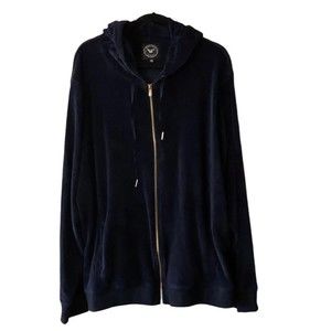 Size 3XL White Mark Los Angeles Blue Velour Hoodie Woman's Jacket Gold Zipper